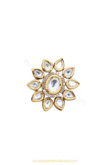 Gold Finished Kundan Ring By PTJ